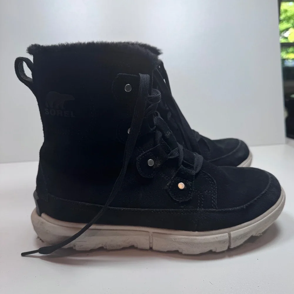 SOREL Explorer Next Joan Black Waterproof Boots Size 7.5 Winter Snow Suede - Picture 6 of 10